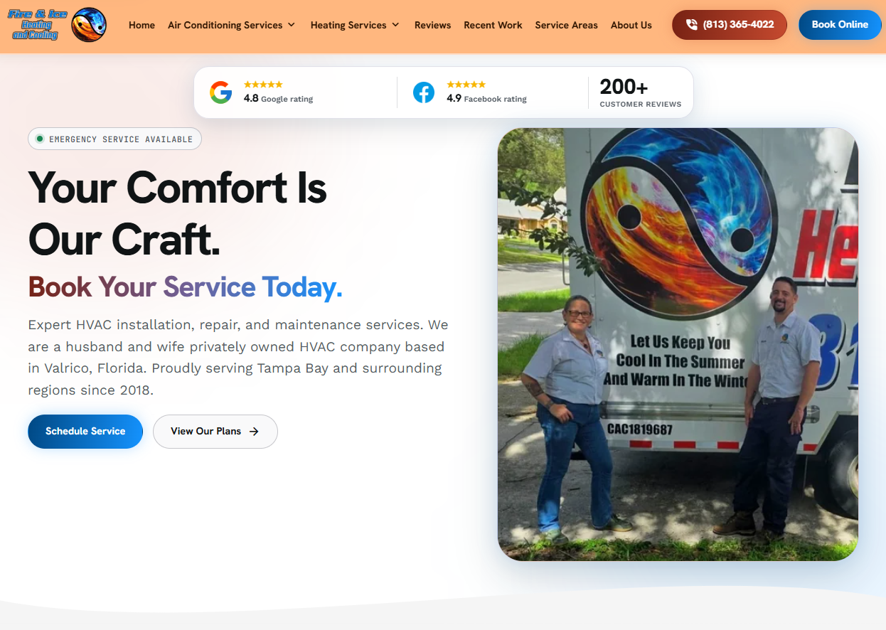 Fire & Ice Heating and Cooling modern home services website